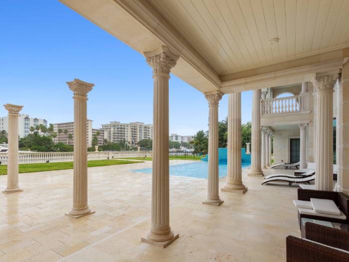 Outside is a heated saltwater pool and expansive lounge space.