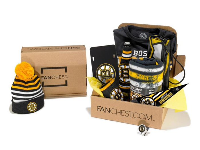 A box of fan gear that honors their favorite sports team