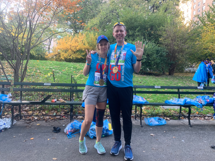 Chris finished in 4:26 after spending most of the run with Lydia. During the last mile, he got a lot of energy from the high-fives and cheers from the crowds along Central Park South.