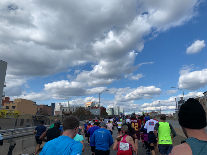 Our time in Brooklyn came to an end around mile 13. This was our second bridge of the day, and the incline was starting to feel less welcome than it had before.