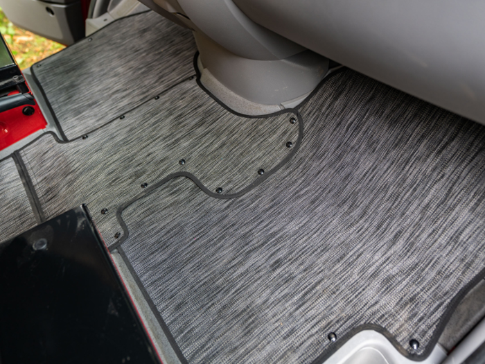 The floor mats were hand-sewn and made of durable woven vinyl textile with a commercial-grade polyurethane backing, according to the automaker. Polyurethane allows it to withstand heat and water, according to Hunker.