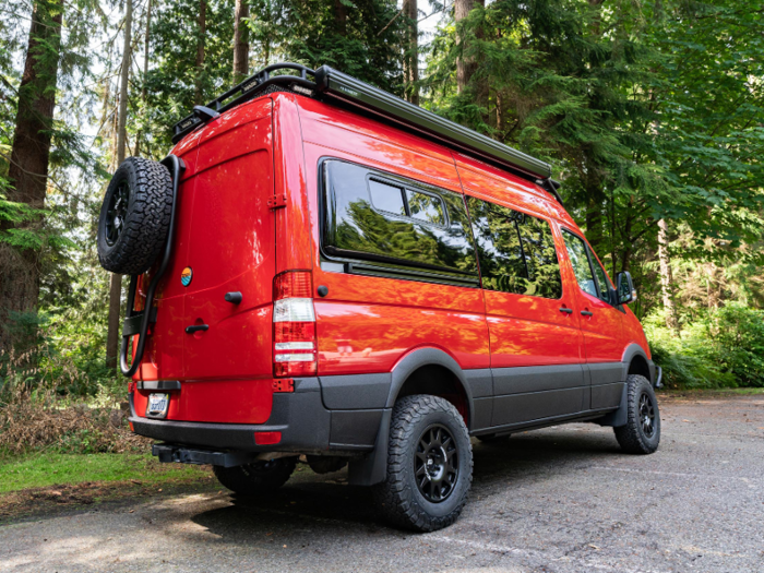 There’s an air compressor that extends out of the van and can inflate bicycles, and van tires.