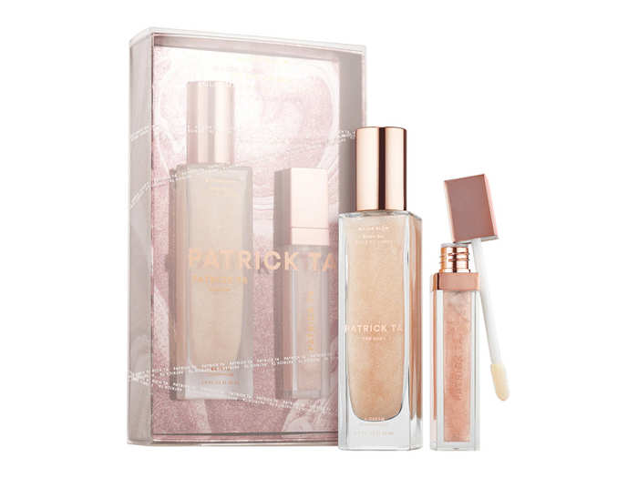 A body oil and lip gloss set for an angelic glow