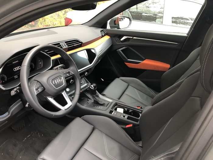 The interior of my tester was a very Audi-esque, minimalist black. Front seats were heated, and the Q3 has dual-zone climate controls for driver and passenger.