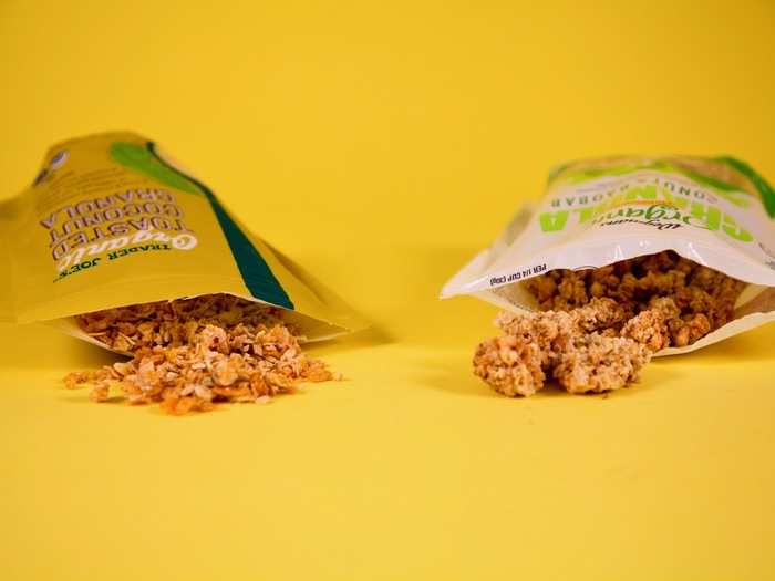 WINNER: Wegmans — The almond and coconut flavors were seamlessly packed into a crunchy cube of tasty joy in the Wegmans-brand granola. The consistency of the Trader Joe