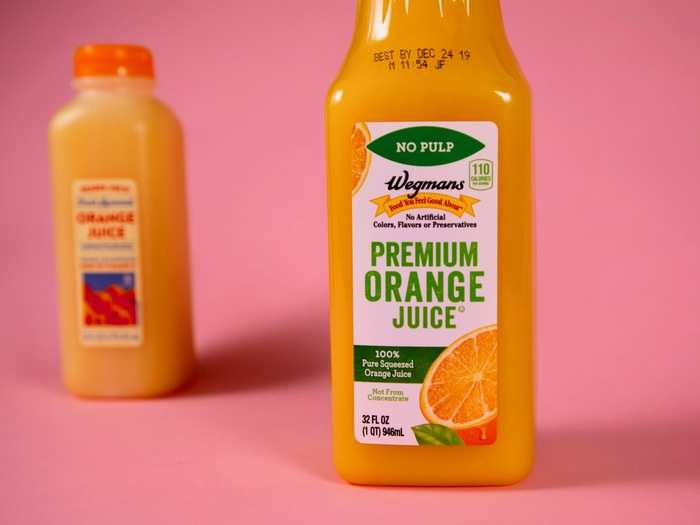 The Wegmans-brand bottle was not labeled "freshly squeezed" like the Trader Joe