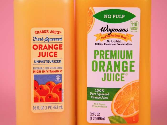 3. ORANGE JUICE — We tried to pick up juice from both brands that looked somewhat similar. We couldn