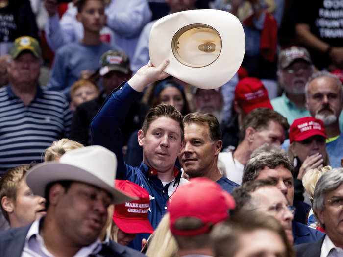 Trump had a lot of male supporters in what looks to be a predominantly white crowd.