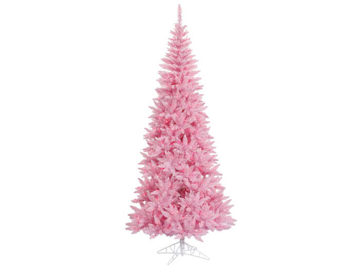 A slim pink Christmas tree with 200 lights