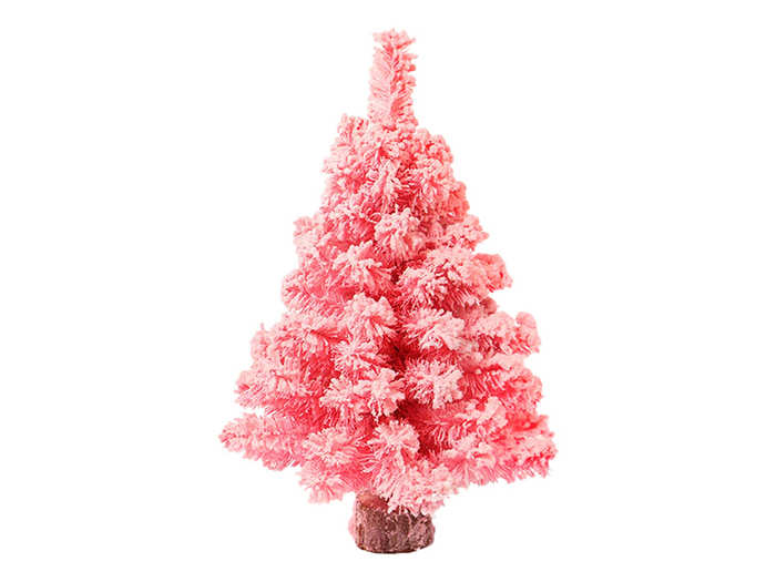 A mini pink bonsai Christmas tree