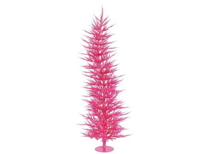 A wavy Christmas tree with 100 pink lights