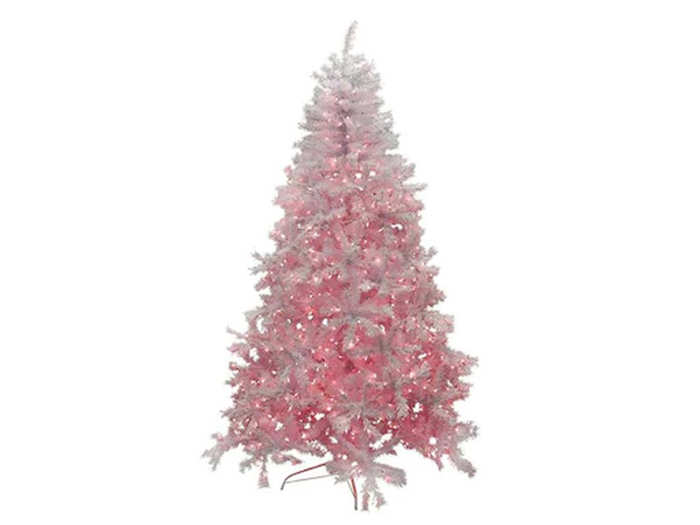 A 7.5-foot-tall Christmas tree with 800 pink lights