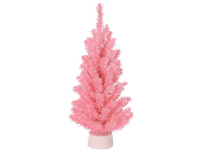 A tabletop bright pink Christmas tree