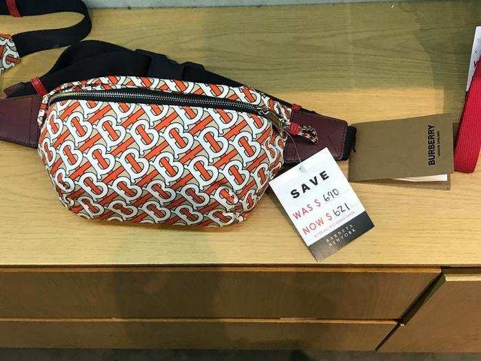 In the handbag section, we saw this Burberry fanny pack available at a 5% discount.