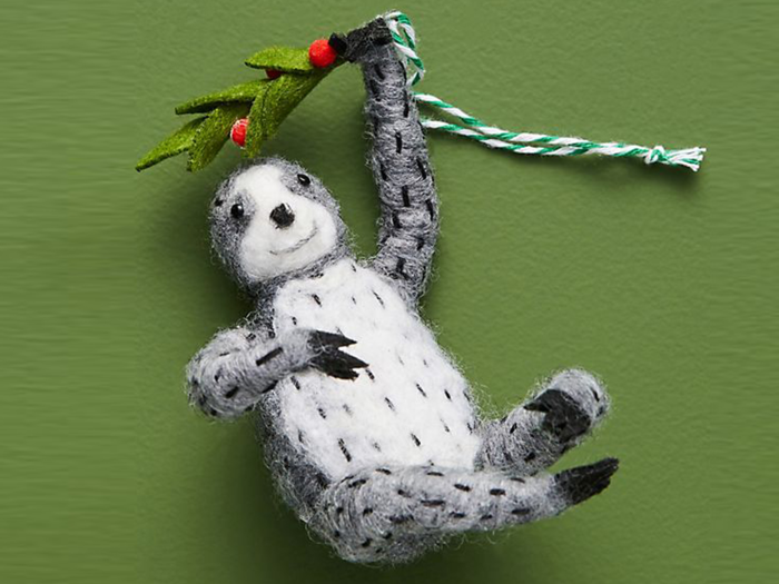 An adorable sloth ornament