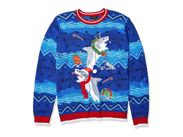 An oddly festive shark sweater