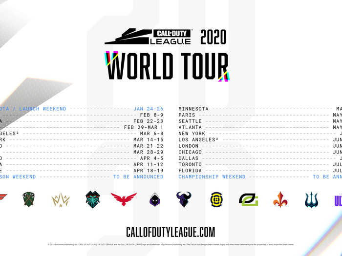 The Call of Duty League schedule is an international tour with two stops in each city.