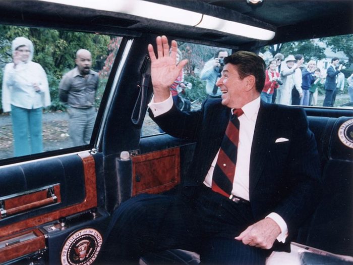 1982 to 1992: The Reagan administration switches to a Cadillac, with bulletproof glass.