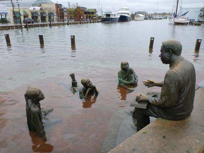 Like Liberty Island, the memorial was inundated by floodwater from Hurricane Sandy in 2012.