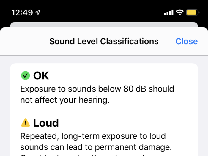 Apple also puts the number in context for you. This is newly useful to me, because I find myself constantly turning up the volume on my AirPods in the subway and other loud places, and I don