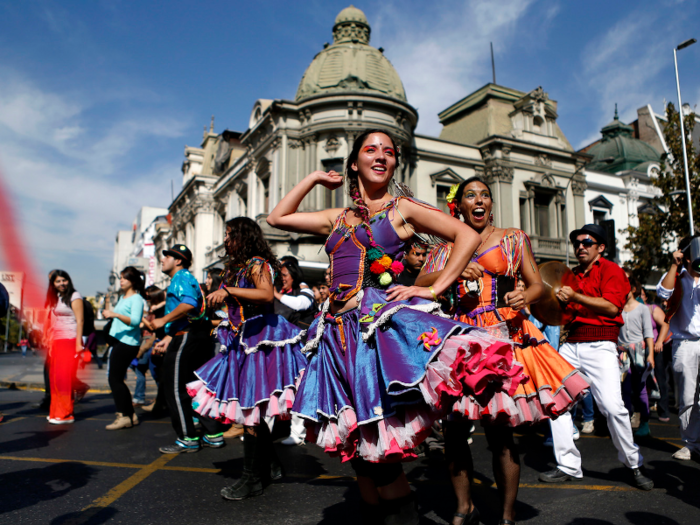 13. Santiago, Chile, had a population of 6,724,000, which was 35.5% of the country