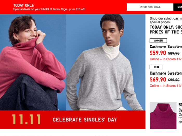 Uniqlo is offering the chance to save up to $50 on 11/11 and free shipping for orders over $60.