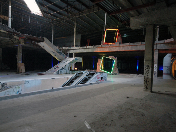 In 2016, drone enthusiasts transformed the space into a drone-racing track, where people could race their remote-control drones around the building while it was lit up in fluorescent lights.