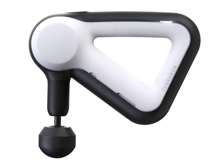 A percussive massager with ergonomic handles