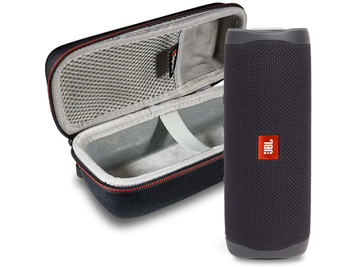 A portable Bluetooth speaker with a hardshell carrying case