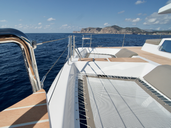 There are multiple spots to lounge, including trampoline-like netting along the bow of the boat.