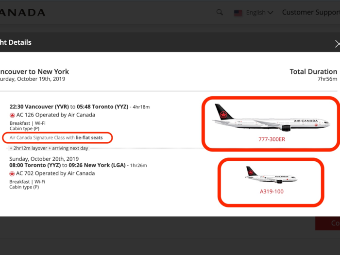 I booked a Signature Class ticket for the first leg of my connecting flight: Vancouver to Toronto. I was in a regular business class from Toronto to New York since that