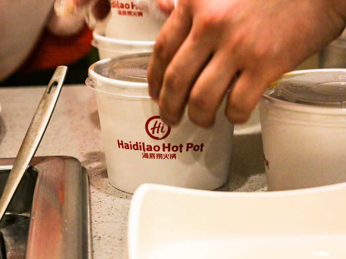 He packed my broth, veggies, and noodles into little takeaway cups, and even brought me an extra packet of soup stock.