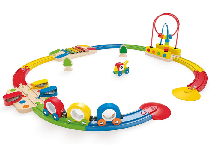 A colorful train set