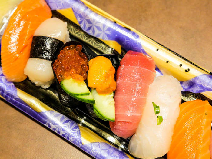 But this one had a couple of certified stunners, like a piece of uni, or sea urchin — one of the most highly prized sushi.