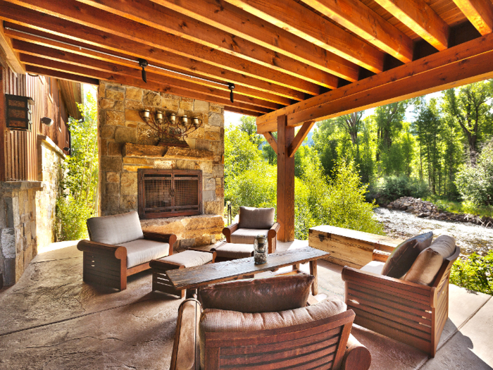 There is also an outdoor fireplace, dining area and lounge.