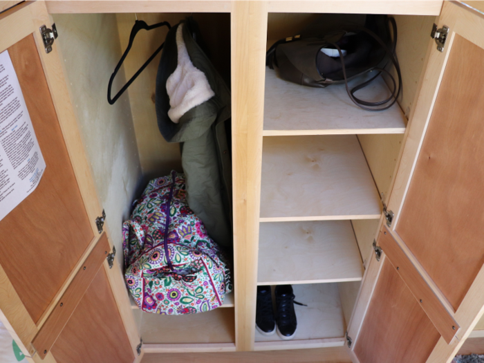 This was the only closet space in the tiny house. All I have to say is: yikes. For the first time, I felt grateful for my small NYC closet space.