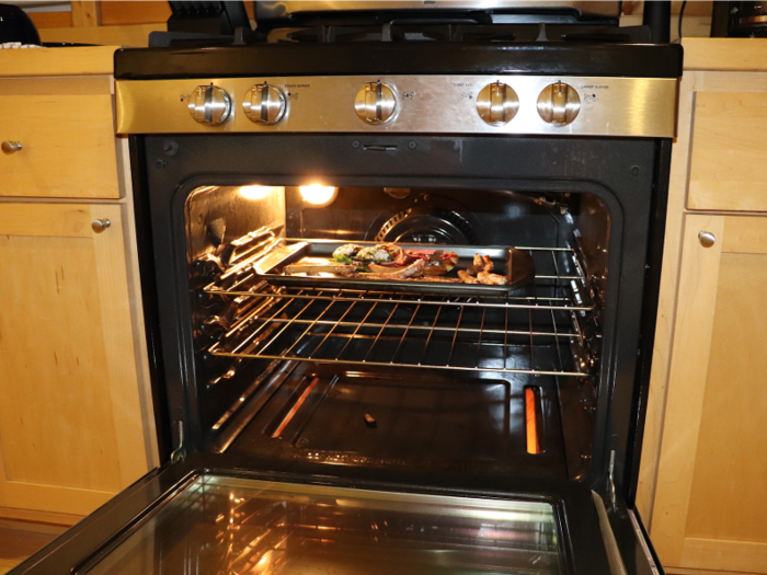 The kitchen amenities were far bigger in the tiny house. The oven was much more spacious.