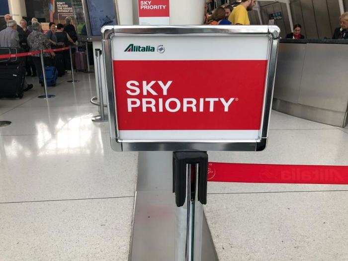 Alitalia had a particularly long line, but since I was in business class, I was able to check in at the priority counter.