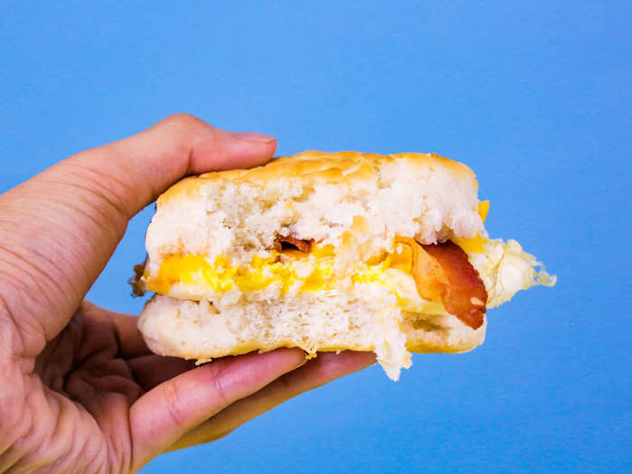 The biscuit is a little undercooked, but this sandwich more than makes up for it with a fresh egg and savory cheese.