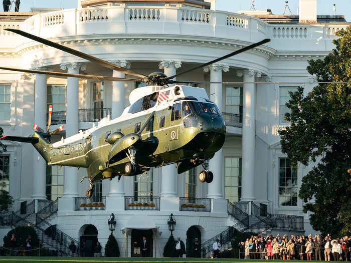 November 1: Trump takes off from the South Lawn of the White House in Marine One, as he heads to Tupelo, Mississippi.