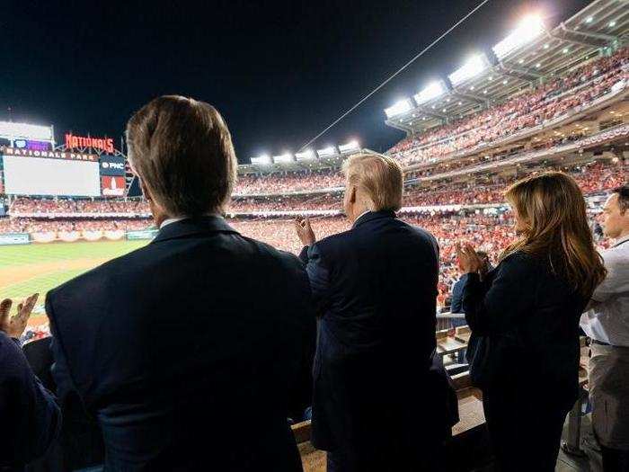 October 27: The president and first lady watch Game 5 of the World Series at Nationals Park in Washington, D.C.