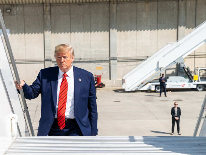 September 25: Trump boards Air Force One on his way back to Washington, D.C. from a trip to New York.