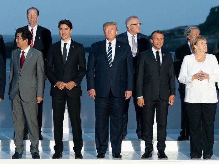 August 25: Trump poses with world leaders for a photo at the G7 summit in Biarritz, France.