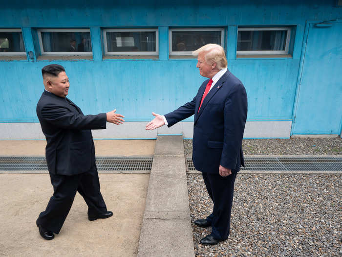 June 30: Trump and North Korean leader Kim Jong-un shake hands over the border that separates North and South Korea.