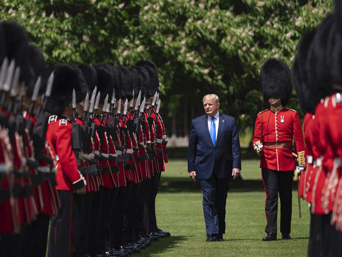 June 3: Trump inspects British troops as he