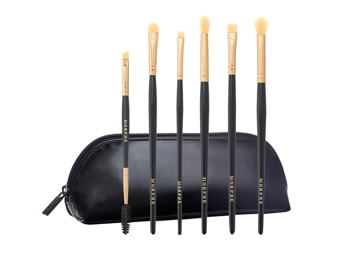 A collection of eye makeup brushes