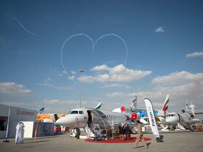 The air display, which goes for on hours each day, is a highlight. In this case, fighter jets made the shape of a heart in the sky.