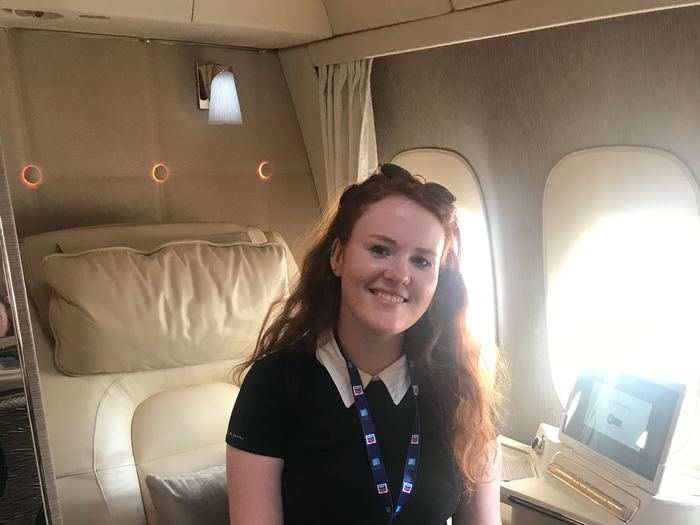 Even on the bigger jets, the flight attendants on almost every plane will offer to take your picture. I relented while looking at Business Class in an Emirates Boeing 777.