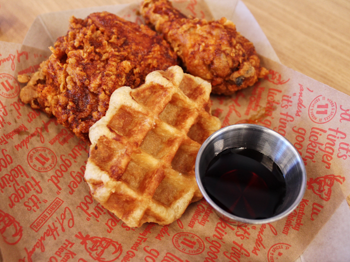 The breast, thigh, and drum basket also impressed — what could be better than a crispy drumstick doused in spicy oil and maple syrup?