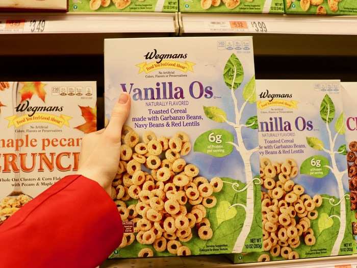 In the aisles, we found tons of Wegmans-brand products, like this cereal for $3.99. For the most part, the Wegmans products seemed cheaper than name-brand products and included everything from snacks ...
